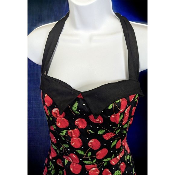 Jolie Moi Cherry Pinup Rockabilly Halter Dress - Picture 10 of 13